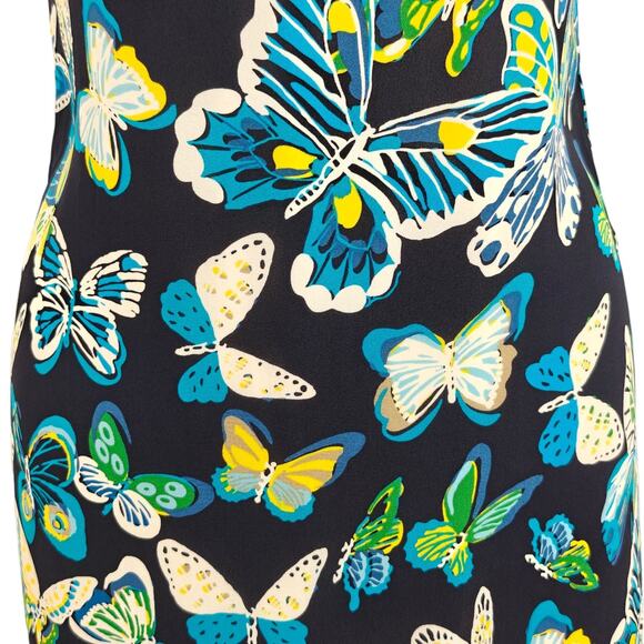 Tory Burch Silk Butterfly Print Dress Size 4 Sequin Neckline Lined Sleeveless - Picture 4 of 10